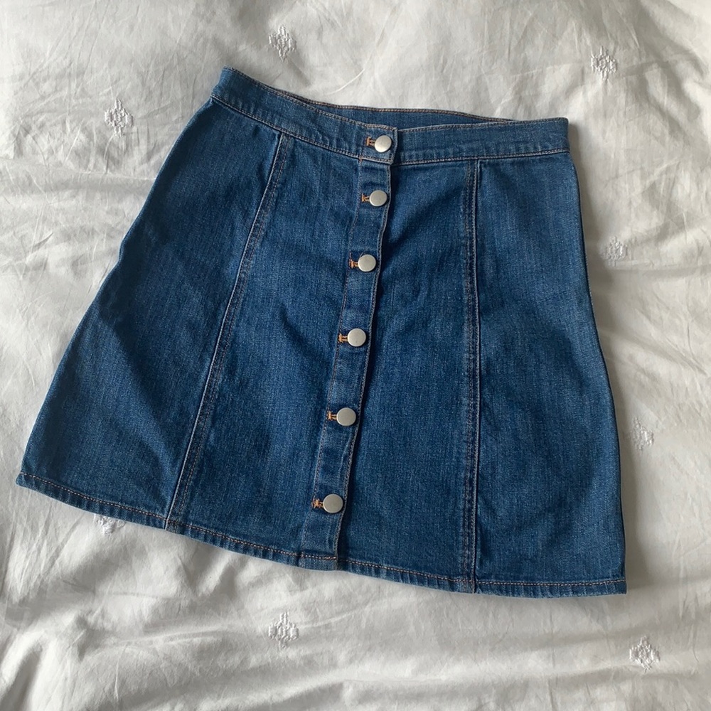 Button Front Denim Skirt
